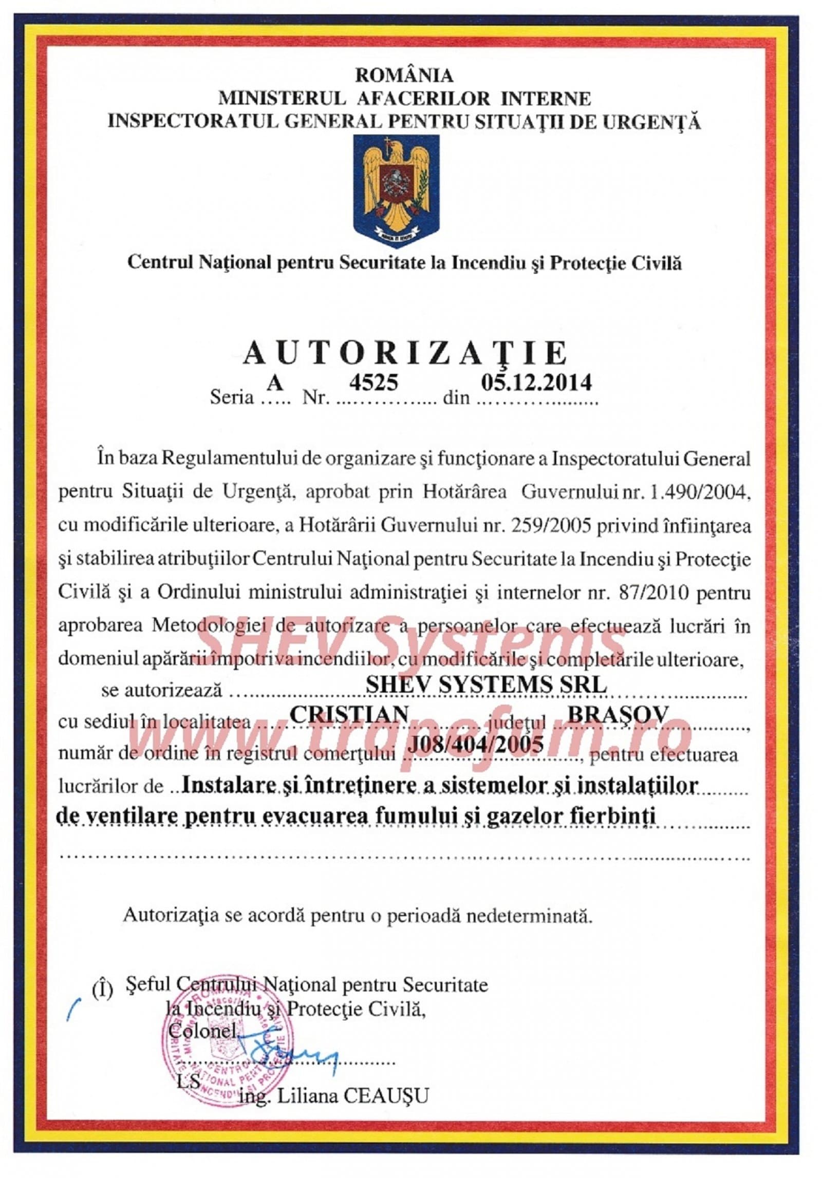 Autorizație IGSU